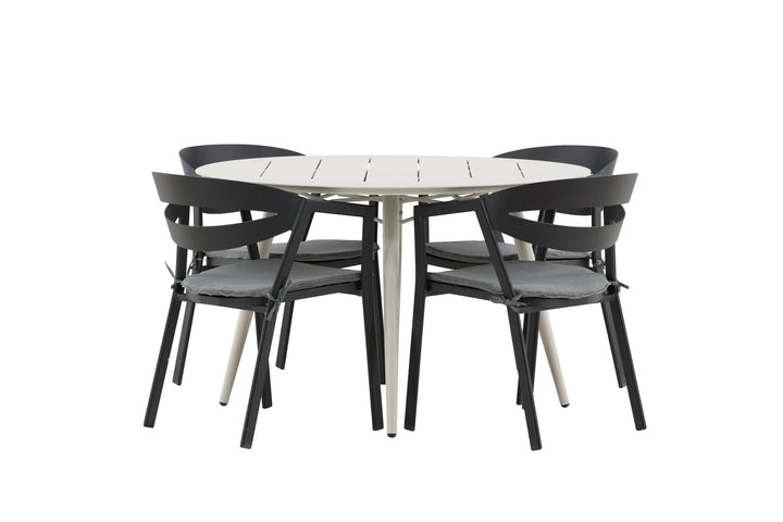 Venture Home Lina Dining Table - Beige - Round 120 cm _1+ Slit - Dining Chair inc Cushion- Black /Grey - Aluminium - _4