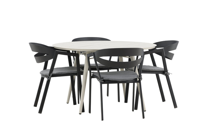 Venture Home Lina Dining Table - Beige - Round 120 cm _1+ Slit - Dining Chair inc Cushion- Black /Grey - Aluminium - _4