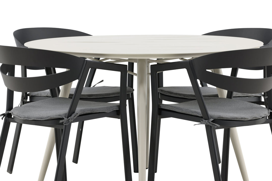 Venture Home Lina Dining Table - Beige - Round 120 cm _1+ Slit - Dining Chair inc Cushion- Black /Grey - Aluminium - _4