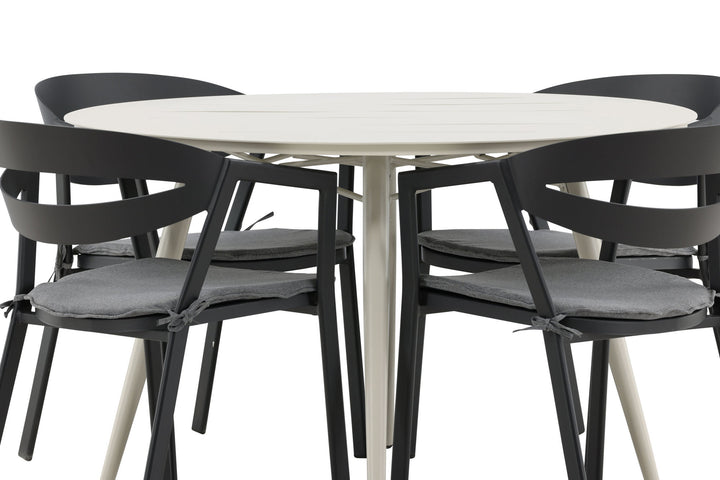 Venture Home Lina Dining Table - Beige - Round 120 cm _1+ Slit - Dining Chair inc Cushion- Black /Grey - Aluminium - _4