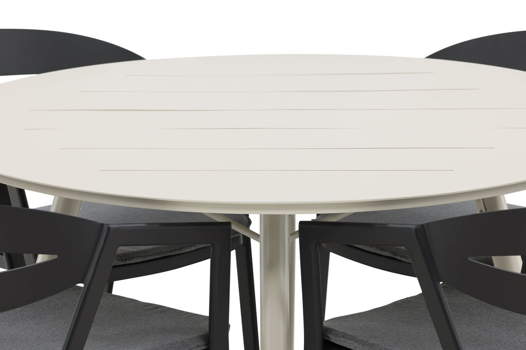 Venture Home Lina Dining Table - Beige - Round 120 cm _1+ Slit - Dining Chair inc Cushion- Black /Grey - Aluminium - _4