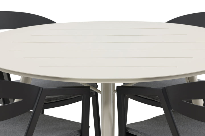 Venture Home Lina Dining Table - Beige - Round 120 cm _1+ Slit - Dining Chair inc Cushion- Black /Grey - Aluminium - _4