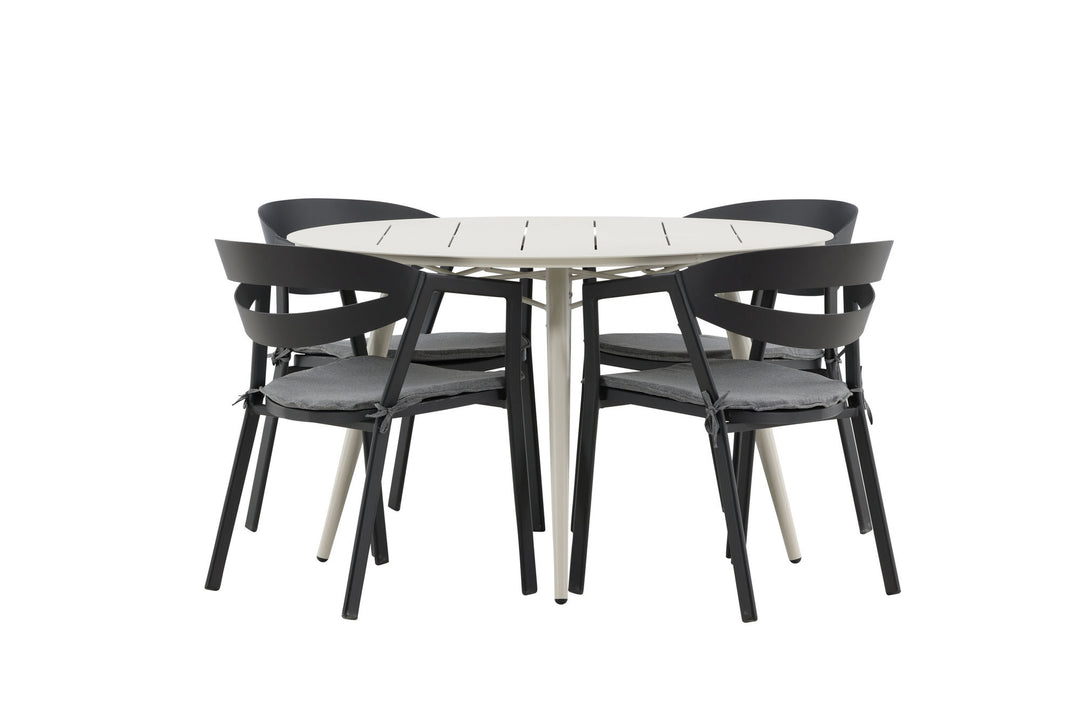 Venture Home Lina Dining Table - Beige - Round 120 cm _1+ Slit - Dining Chair inc Cushion- Black /Grey - Aluminium - _4