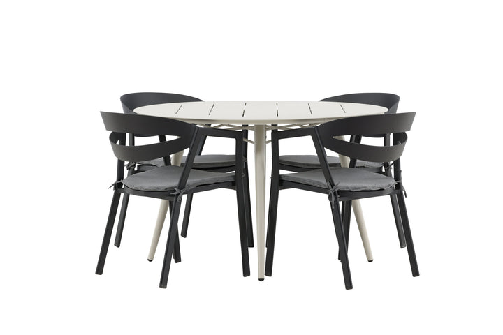 Venture Home Lina Dining Table - Beige - Round 120 cm _1+ Slit - Dining Chair inc Cushion- Black /Grey - Aluminium - _4