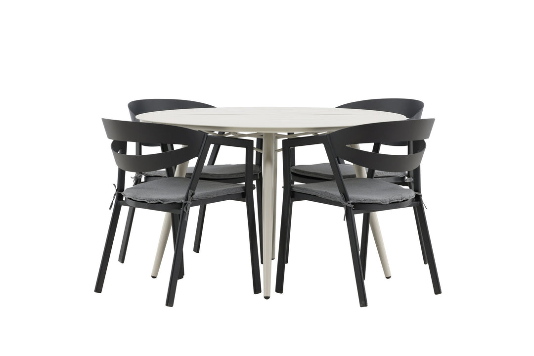 Venture Home Lina Dining Table - Beige - Round 120 cm _1+ Slit - Dining Chair inc Cushion- Black /Grey - Aluminium - _4