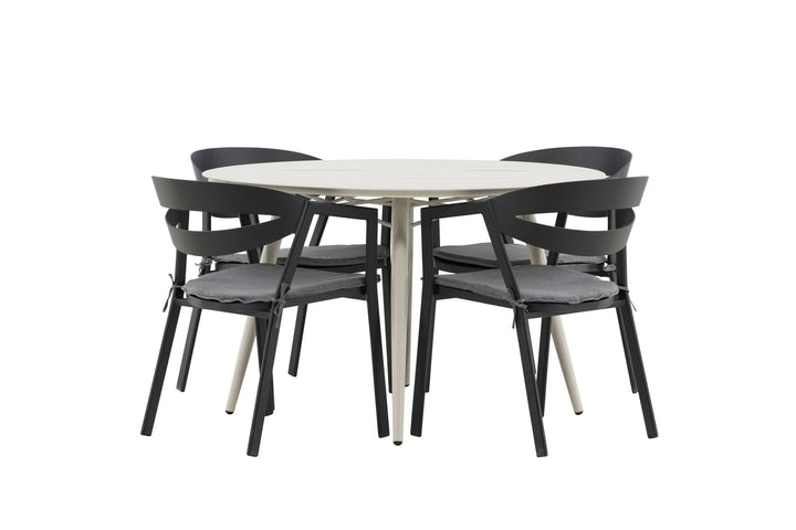 Venture Home Lina Dining Table - Beige - Round 120 cm _1+ Slit - Dining Chair inc Cushion- Black /Grey - Aluminium - _4
