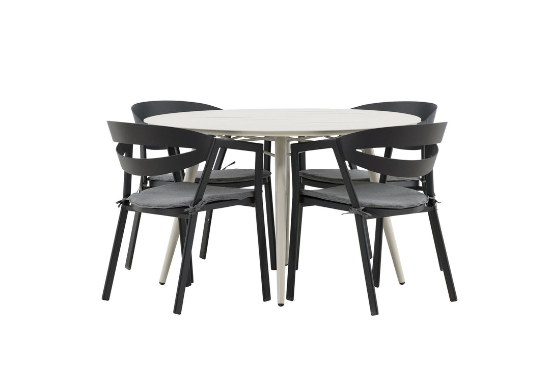 Venture Home Lina Dining Table - Beige - Round 120 cm _1+ Slit - Dining Chair inc Cushion- Black /Grey - Aluminium - _4