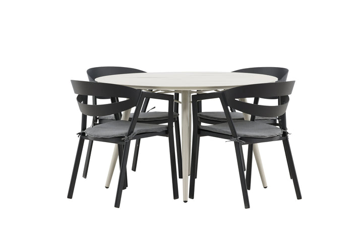 Venture Home Lina Dining Table - Beige - Round 120 cm _1+ Slit - Dining Chair inc Cushion- Black /Grey - Aluminium - _4