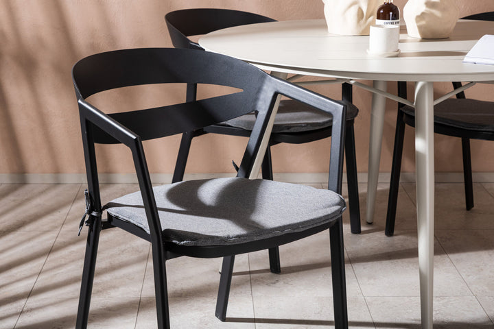 Venture Home Lina Dining Table - Beige - Round 120 cm _1+ Slit - Dining Chair inc Cushion- Black /Grey - Aluminium - _4
