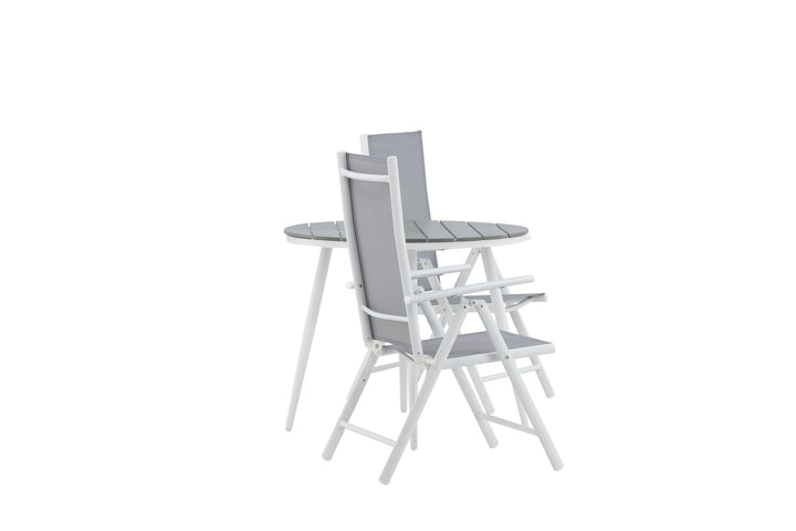 Venture Home Break - Dining Table Round- White / Grey - Alu / Aintwood - 90ø _1+ Break 5:pos Chair - White/Grey _2