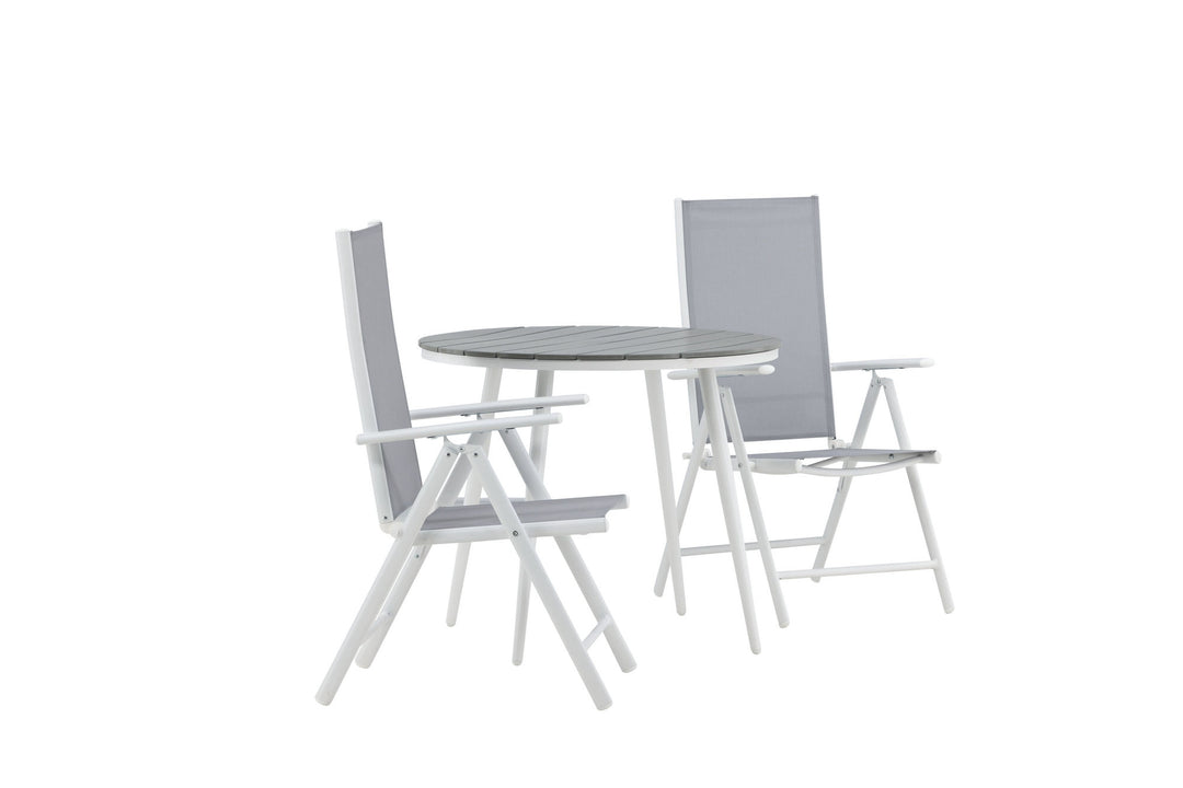 Venture Home Break - Dining Table Round- White / Grey - Alu / Aintwood - 90ø _1+ Break 5:pos Chair - White/Grey _2