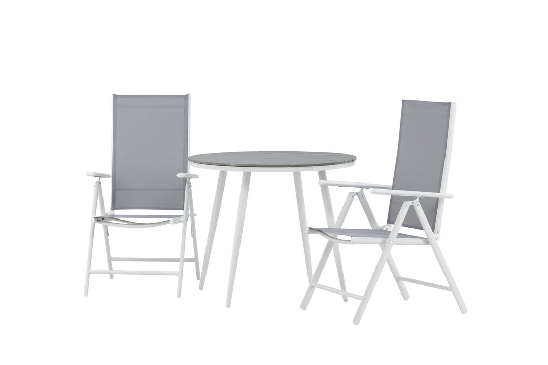 Venture Home Break - Dining Table Round- White / Grey - Alu / Aintwood - 90ø _1+ Break 5:pos Chair - White/Grey _2