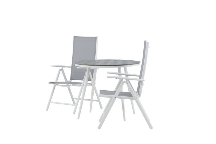 Venture Home Break - Dining Table Round- White / Grey - Alu / Aintwood - 90ø _1+ Break 5:pos Chair - White/Grey _2