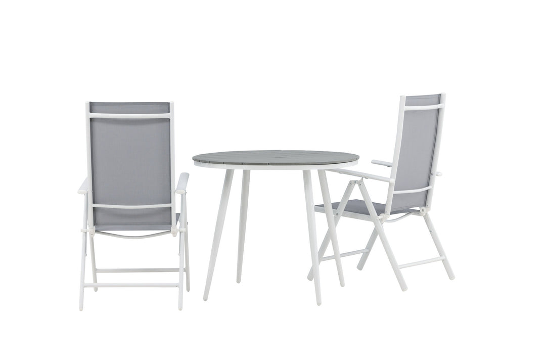 Venture Home Break - Dining Table Round- White / Grey - Alu / Aintwood - 90ø _1+ Break 5:pos Chair - White/Grey _2
