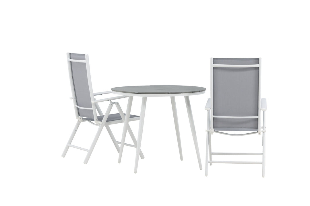 Venture Home Break - Dining Table Round- White / Grey - Alu / Aintwood - 90ø _1+ Break 5:pos Chair - White/Grey _2