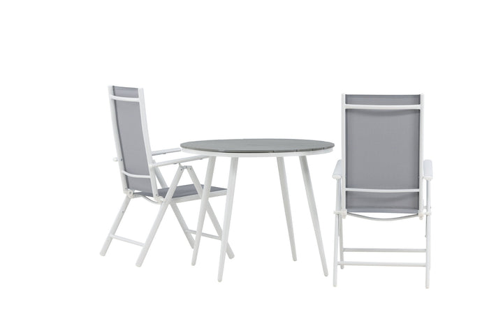 Venture Home Break - Dining Table Round- White / Grey - Alu / Aintwood - 90ø _1+ Break 5:pos Chair - White/Grey _2