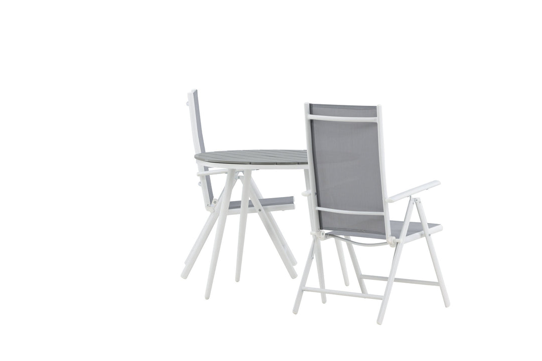 Venture Home Break - Dining Table Round- White / Grey - Alu / Aintwood - 90ø _1+ Break 5:pos Chair - White/Grey _2