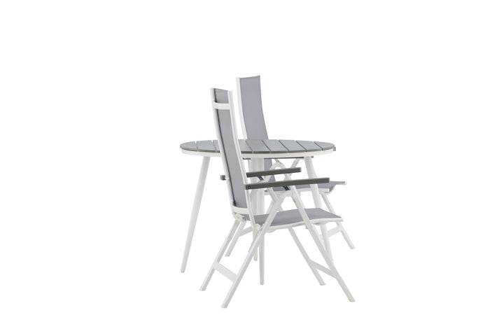 Venture Home Break - Dining Table Round- White / Grey - Alu / Aintwood - 90ø _1+ Albany Light 5-pos white alu / Grey Textilene _2