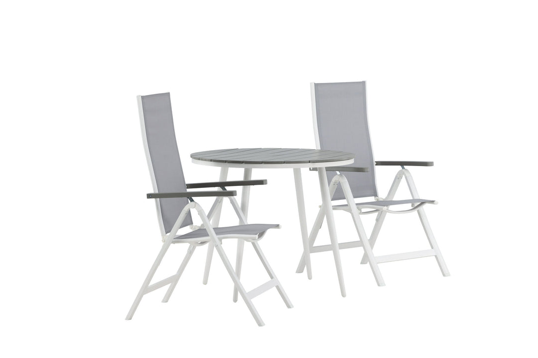 Venture Home Break - Dining Table Round- White / Grey - Alu / Aintwood - 90ø _1+ Albany Light 5-pos white alu / Grey Textilene _2
