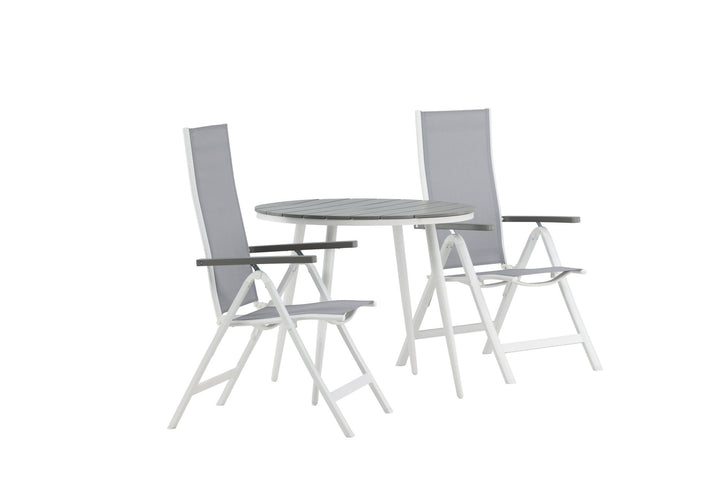 Venture Home Break - Dining Table Round- White / Grey - Alu / Aintwood - 90ø _1+ Albany Light 5-pos white alu / Grey Textilene _2