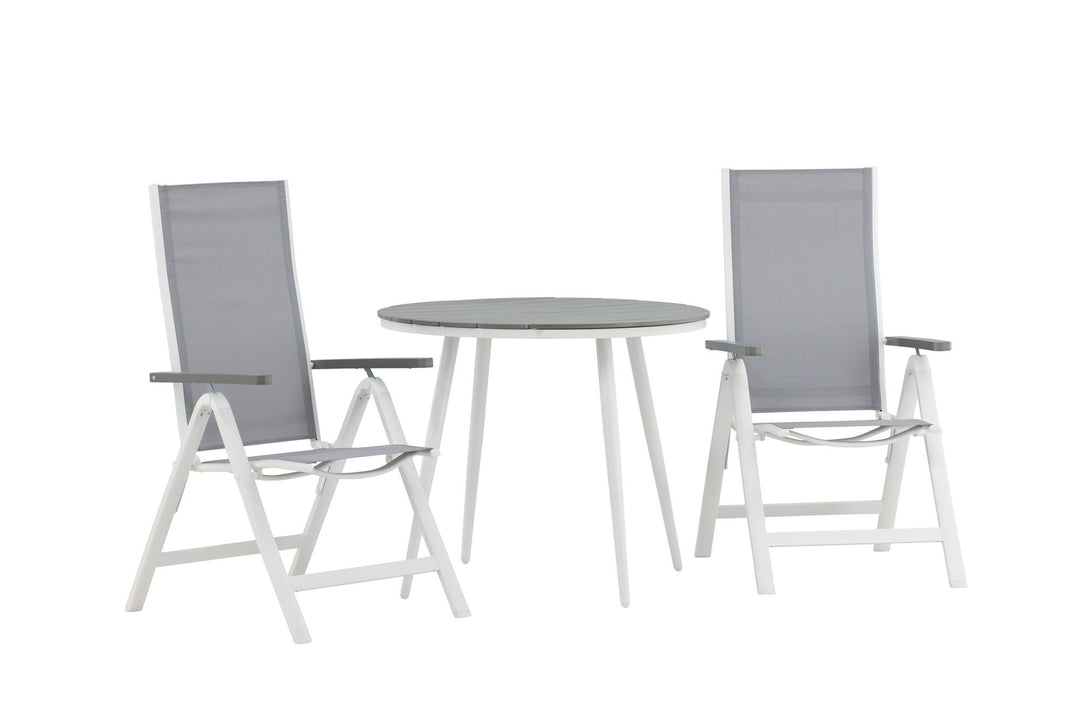 Venture Home Break - Dining Table Round- White / Grey - Alu / Aintwood - 90ø _1+ Albany Light 5-pos white alu / Grey Textilene _2