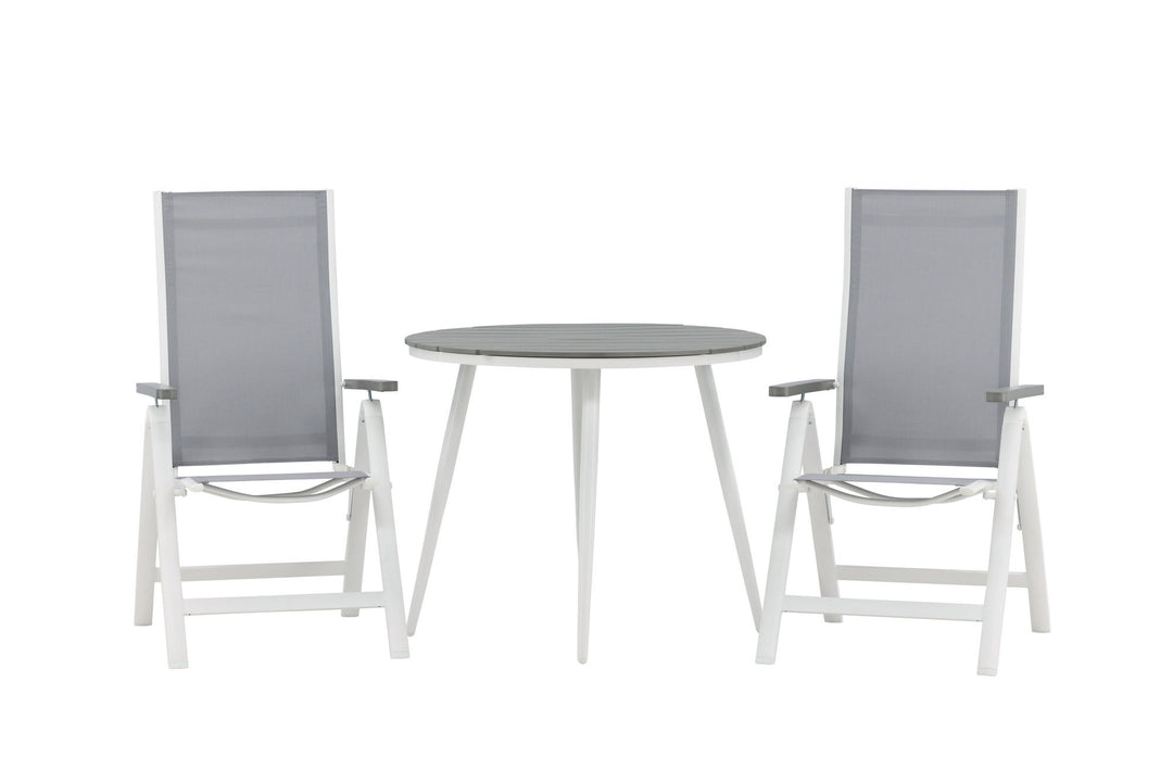 Venture Home Break - Dining Table Round- White / Grey - Alu / Aintwood - 90ø _1+ Albany Light 5-pos white alu / Grey Textilene _2