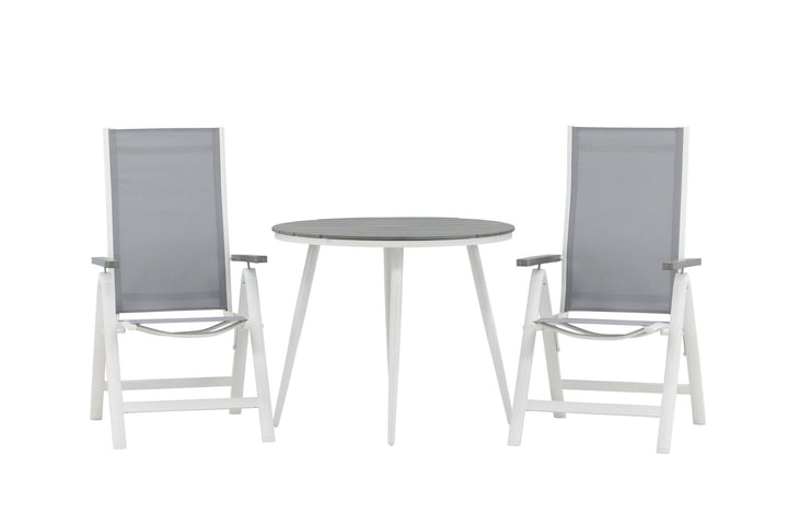 Venture Home Break - Dining Table Round- White / Grey - Alu / Aintwood - 90ø _1+ Albany Light 5-pos white alu / Grey Textilene _2