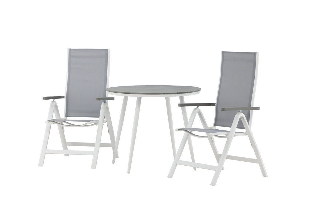 Venture Home Break - Dining Table Round- White / Grey - Alu / Aintwood - 90ø _1+ Albany Light 5-pos white alu / Grey Textilene _2