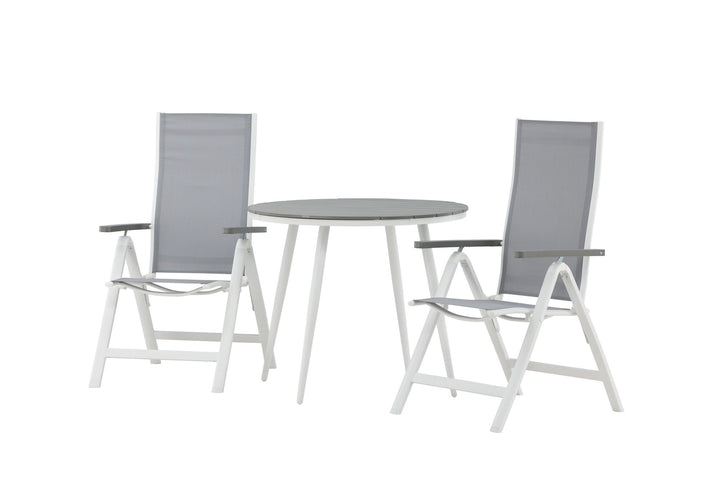 Venture Home Break - Dining Table Round- White / Grey - Alu / Aintwood - 90ø _1+ Albany Light 5-pos white alu / Grey Textilene _2