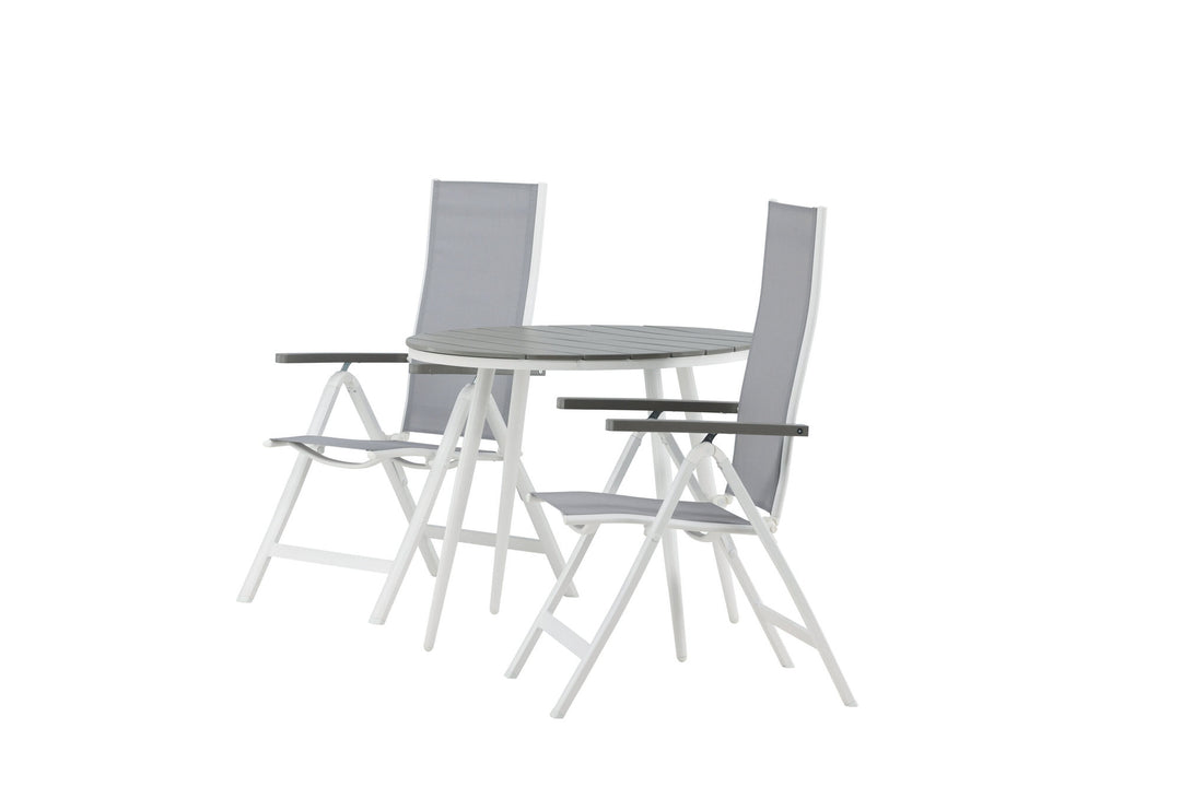 Venture Home Break - Dining Table Round- White / Grey - Alu / Aintwood - 90ø _1+ Albany Light 5-pos white alu / Grey Textilene _2
