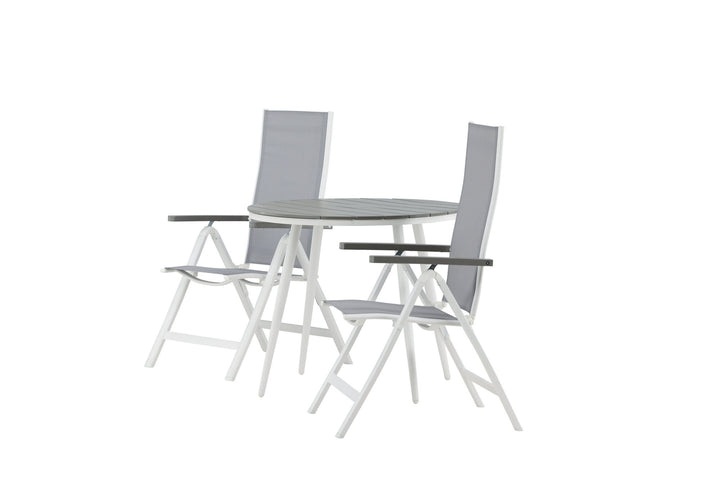 Venture Home Break - Dining Table Round- White / Grey - Alu / Aintwood - 90ø _1+ Albany Light 5-pos white alu / Grey Textilene _2