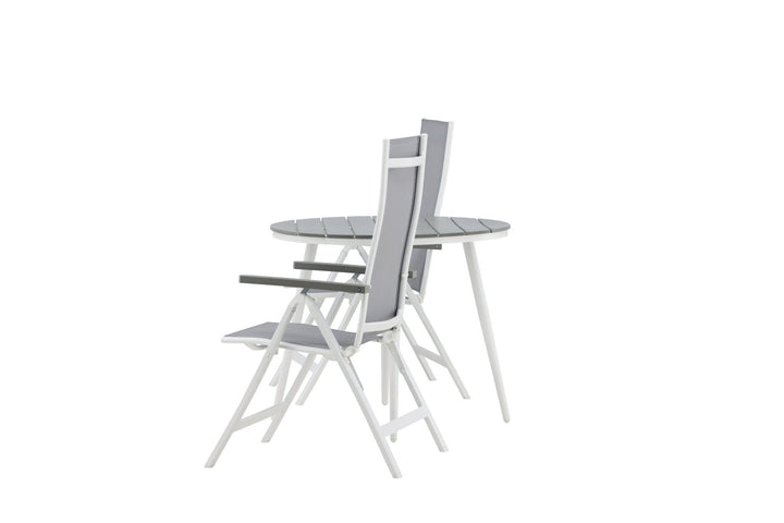 Venture Home Break - Dining Table Round- White / Grey - Alu / Aintwood - 90ø _1+ Albany Light 5-pos white alu / Grey Textilene _2