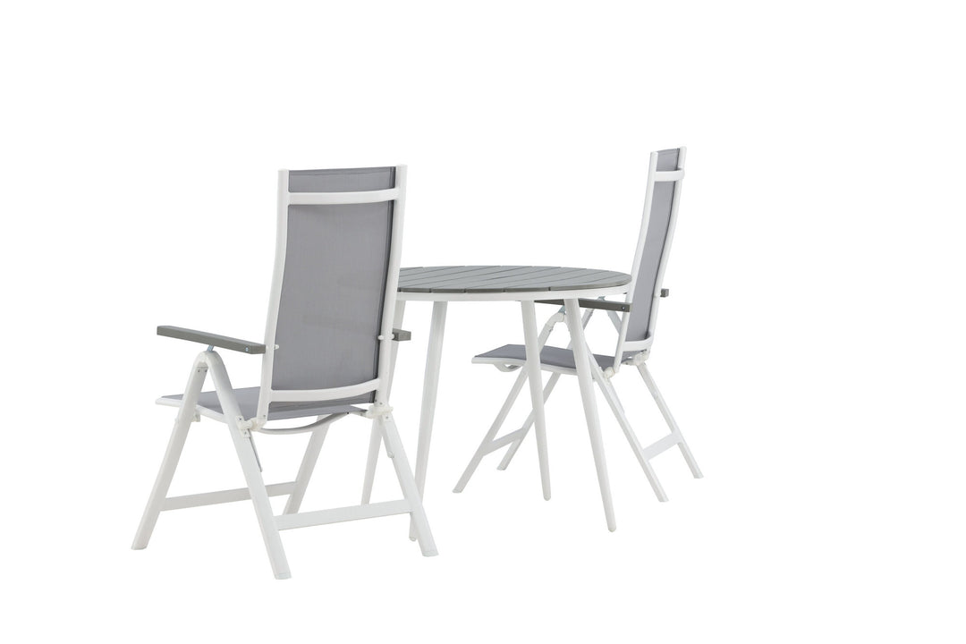 Venture Home Break - Dining Table Round- White / Grey - Alu / Aintwood - 90ø _1+ Albany Light 5-pos white alu / Grey Textilene _2
