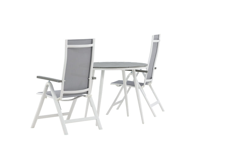 Venture Home Break - Dining Table Round- White / Grey - Alu / Aintwood - 90ø _1+ Albany Light 5-pos white alu / Grey Textilene _2
