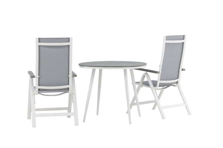Venture Home Break - Dining Table Round- White / Grey - Alu / Aintwood - 90ø _1+ Albany Light 5-pos white alu / Grey Textilene _2
