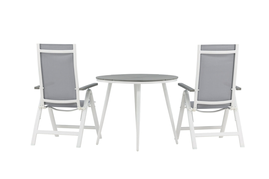 Venture Home Break - Dining Table Round- White / Grey - Alu / Aintwood - 90ø _1+ Albany Light 5-pos white alu / Grey Textilene _2