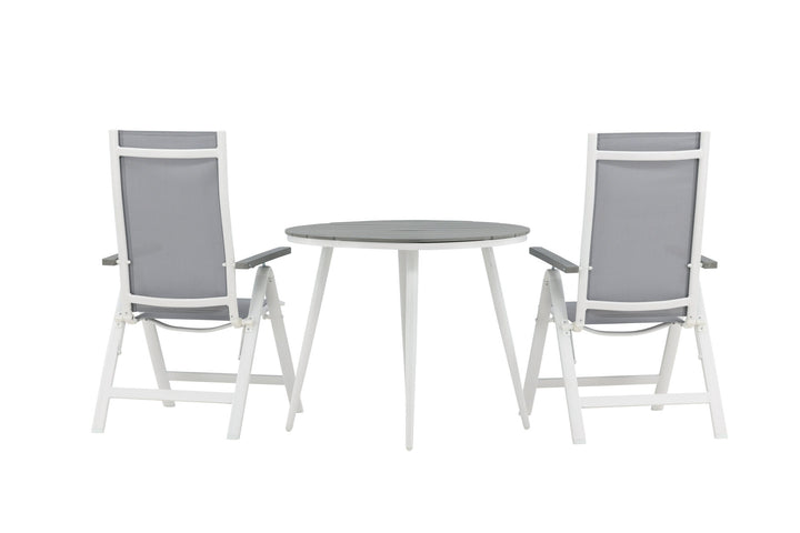 Venture Home Break - Dining Table Round- White / Grey - Alu / Aintwood - 90ø _1+ Albany Light 5-pos white alu / Grey Textilene _2