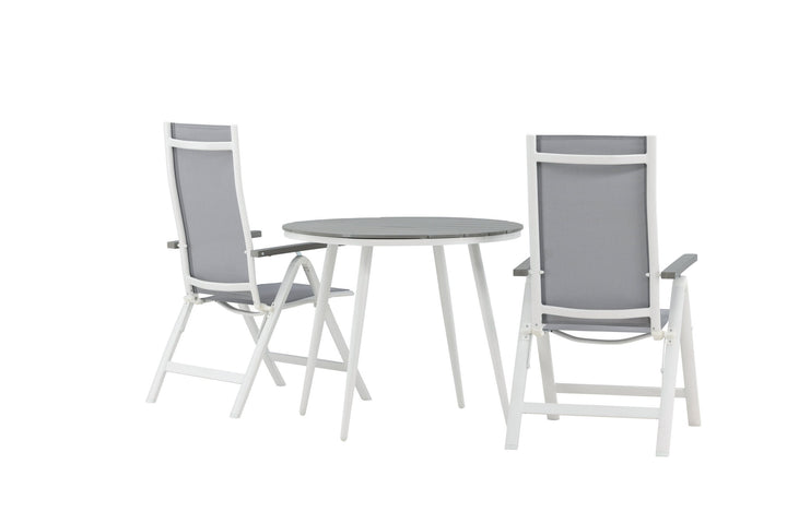 Venture Home Break - Dining Table Round- White / Grey - Alu / Aintwood - 90ø _1+ Albany Light 5-pos white alu / Grey Textilene _2