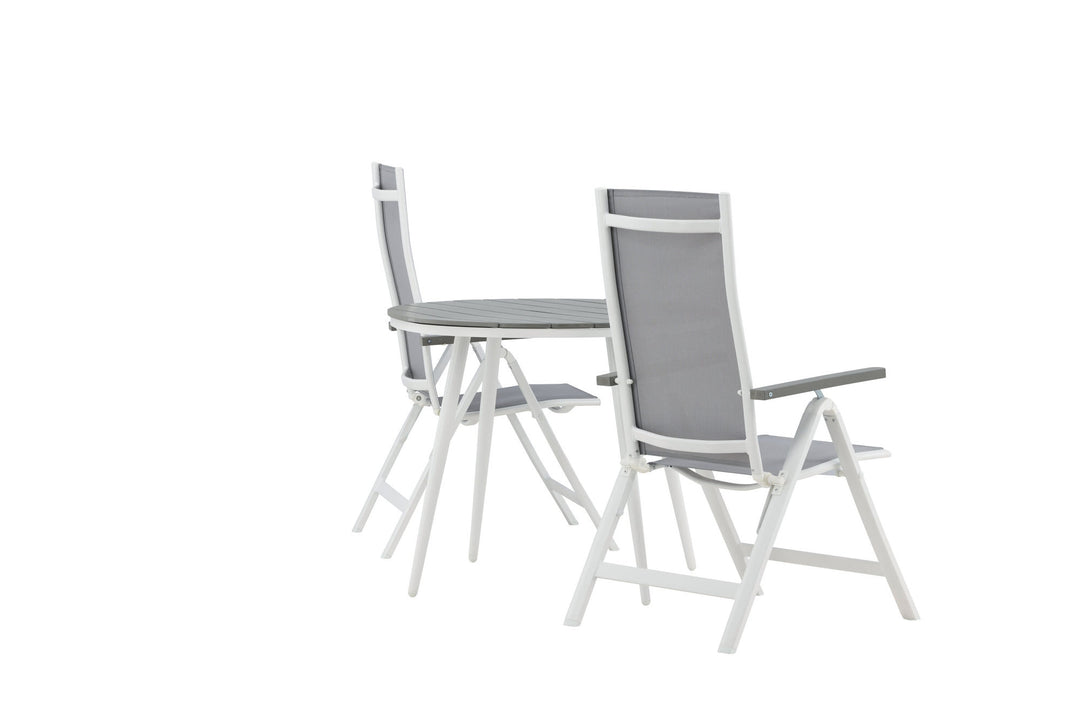 Venture Home Break - Dining Table Round- White / Grey - Alu / Aintwood - 90ø _1+ Albany Light 5-pos white alu / Grey Textilene _2