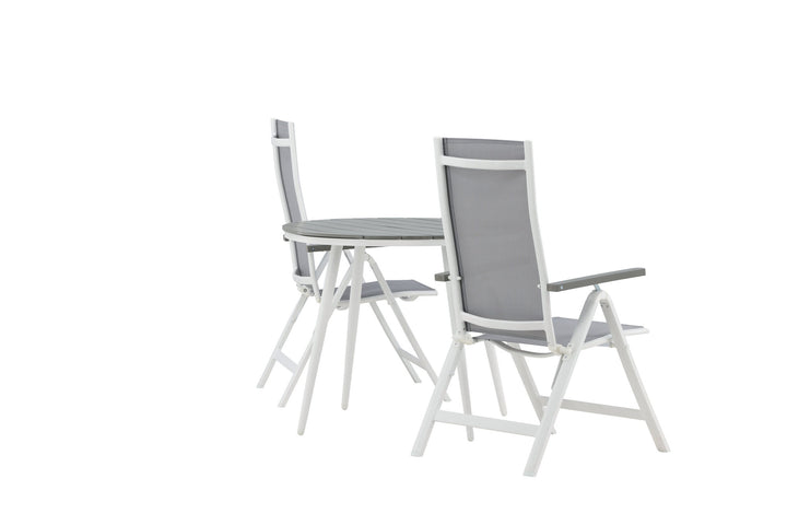 Venture Home Break - Dining Table Round- White / Grey - Alu / Aintwood - 90ø _1+ Albany Light 5-pos white alu / Grey Textilene _2