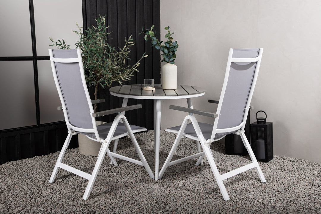 Venture Home Break - Dining Table Round- White / Grey - Alu / Aintwood - 90ø _1+ Albany Light 5-pos white alu / Grey Textilene _2
