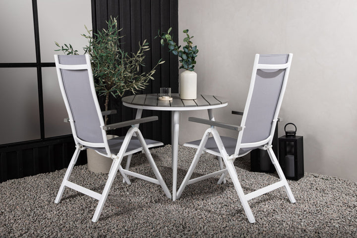Venture Home Break - Dining Table Round- White / Grey - Alu / Aintwood - 90ø _1+ Albany Light 5-pos white alu / Grey Textilene _2