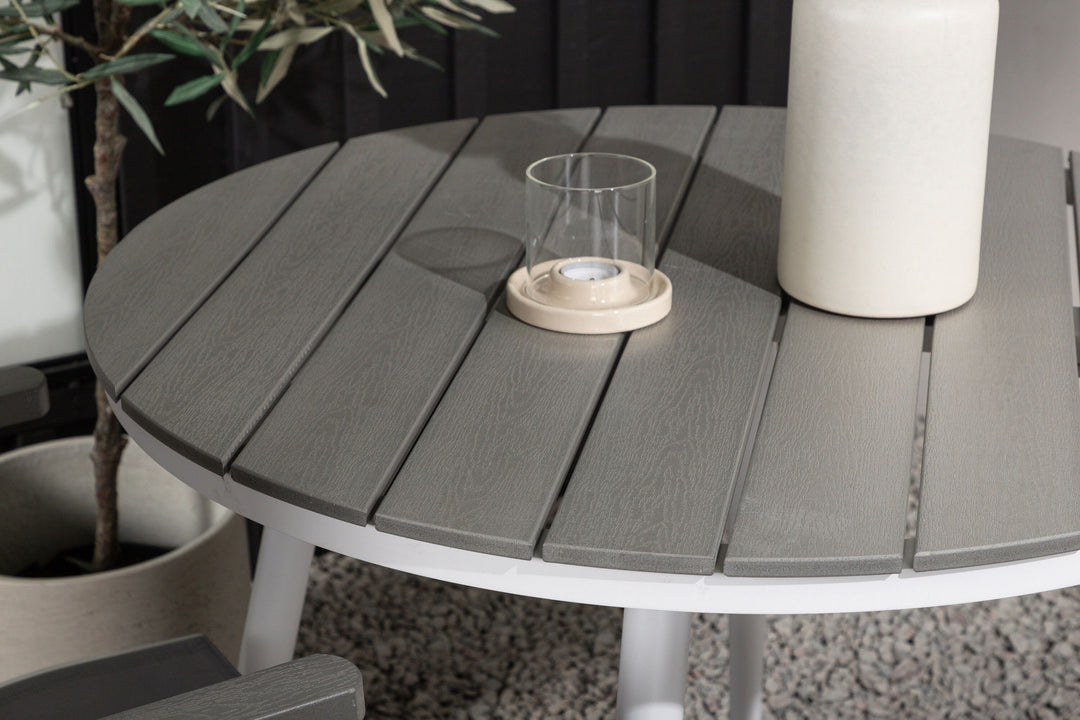 Venture Home Break - Dining Table Round- White / Grey - Alu / Aintwood - 90ø _1+ Albany Light 5-pos white alu / Grey Textilene _2