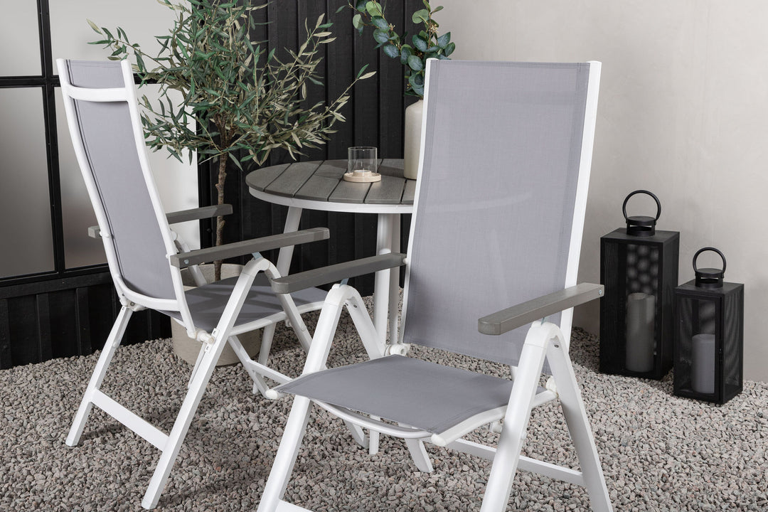Venture Home Break - Dining Table Round- White / Grey - Alu / Aintwood - 90ø _1+ Albany Light 5-pos white alu / Grey Textilene _2