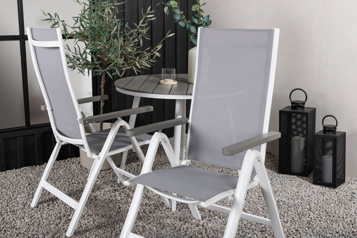 Venture Home Break - Dining Table Round- White / Grey - Alu / Aintwood - 90ø _1+ Albany Light 5-pos white alu / Grey Textilene _2