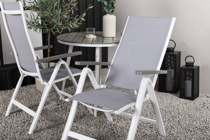 Venture Home Break - Dining Table Round- White / Grey - Alu / Aintwood - 90ø _1+ Albany Light 5-pos white alu / Grey Textilene _2
