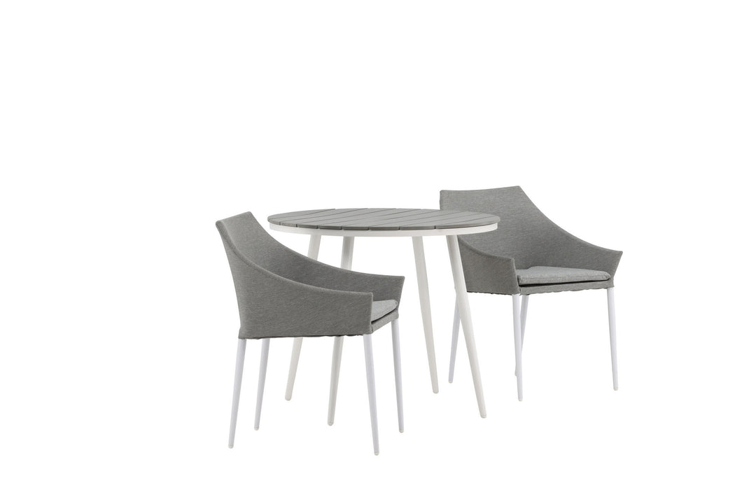 Venture Home Break - Dining Table Round- White / Grey - Alu / Aintwood - 90ø _1+ Spoga - Dining Chair- White / Grey - - _2