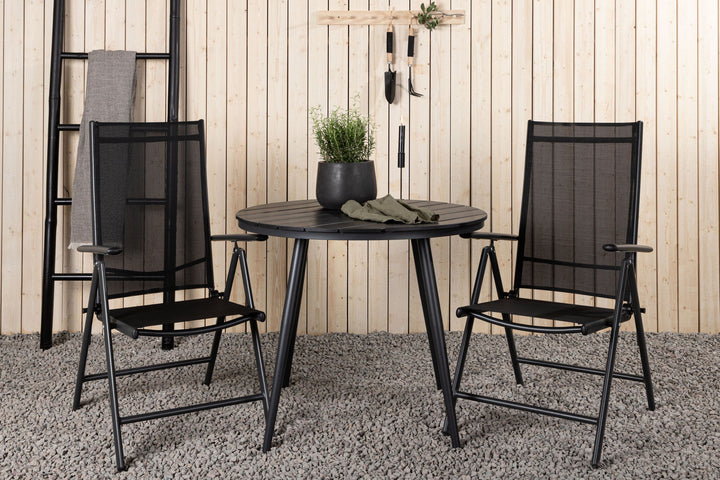 Venture Home Break - Dining Table Round- Black / Black - Alu / Aintwood - 90ø _1+ Break 5:pos Chair - Black/Black _2