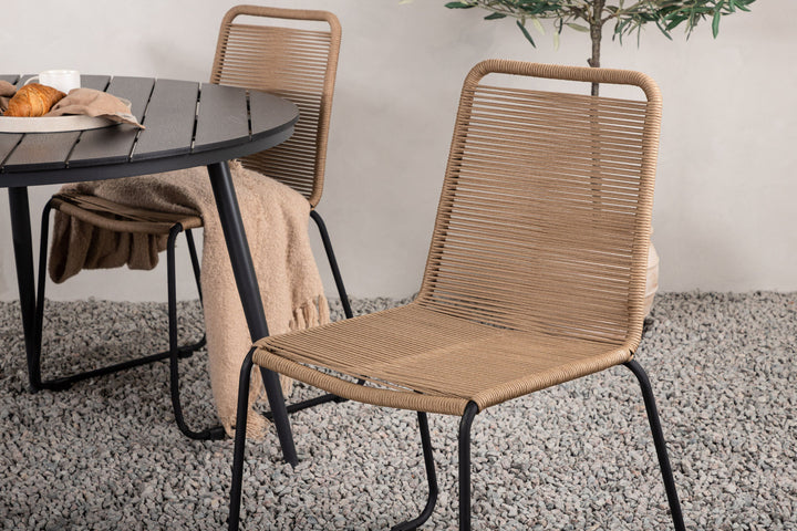 Venture Home Break - Dining Table Round- Black / Black - Alu / Aintwood - 120ø _1+ Lindos Stacking Chair - Black Alu / Latte Rope _4