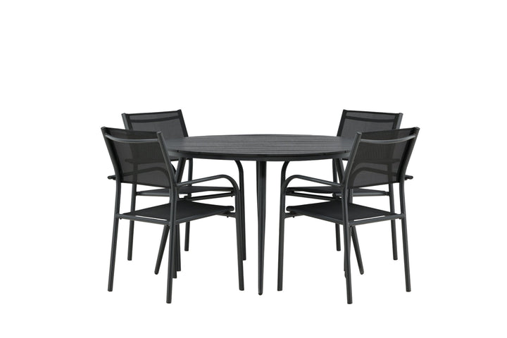 Venture Home Break - Dining Table Round- Black / Black - Alu / Aintwood - 120ø _1+ Santorini Arm Chair (Stackable) - Black alu / Black Textilene _4